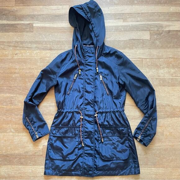 Zara navy blue hooded fall full zip windbreaker jacket size extra small XS b20 - Picture 1 of 6